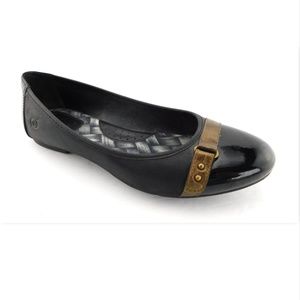 BORN Belted Cap Toe Black Leather Ballet Flats 7.5